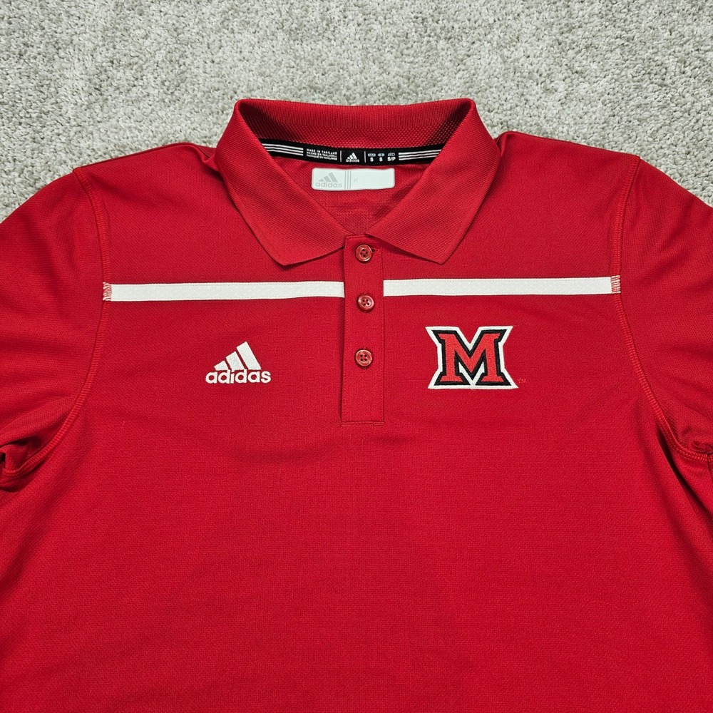 Adidas Miami University Polo Shirt Mens Small Red NCAA Athletic Training NWOT